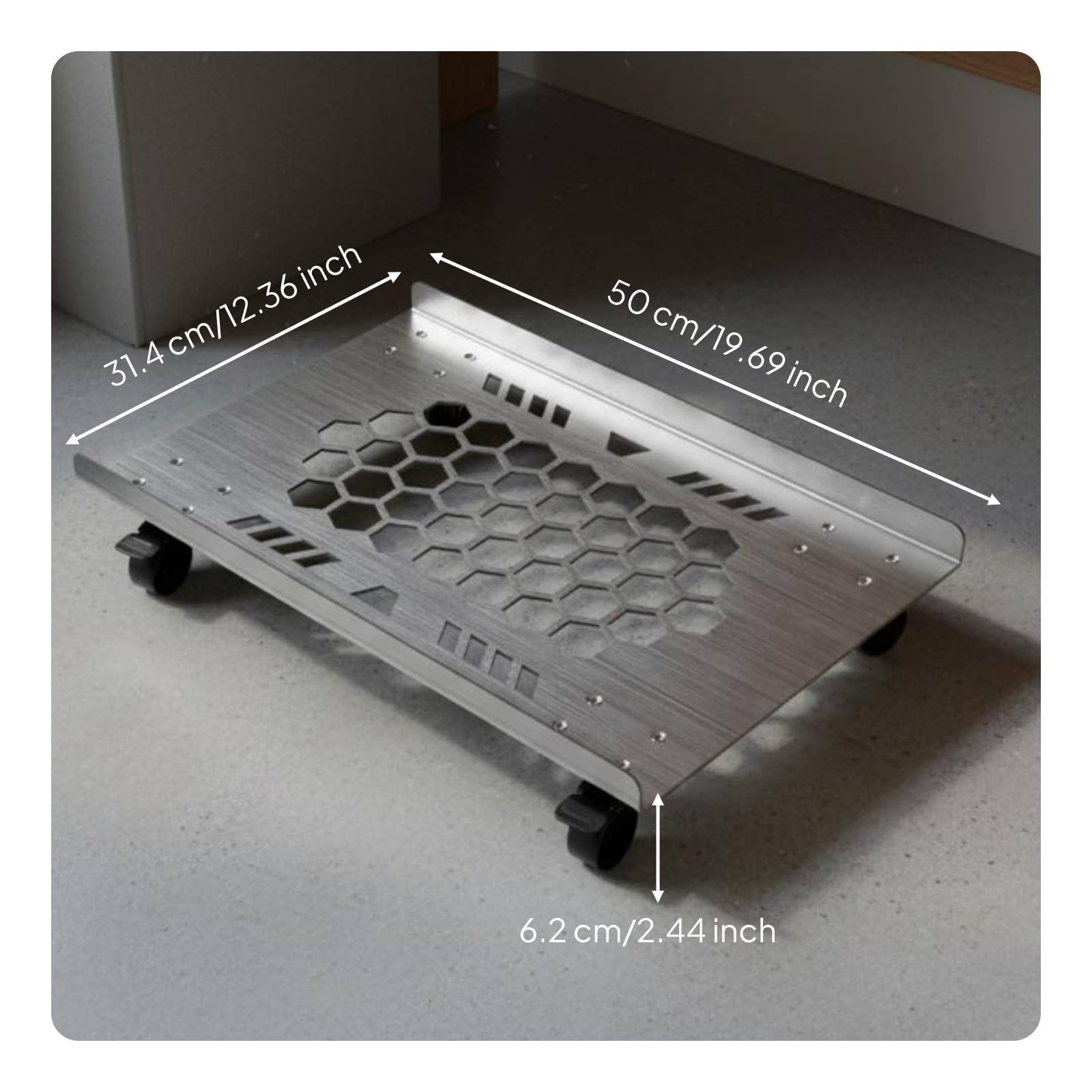 Computerständer Desktop Untersatz PC Rollwagen Edelstahl Stabil mit Extra Großer Auflagefläche Und Belüftungsöffnungen für Büro Gaming Reparaturraum, 50 cm X 31 cm