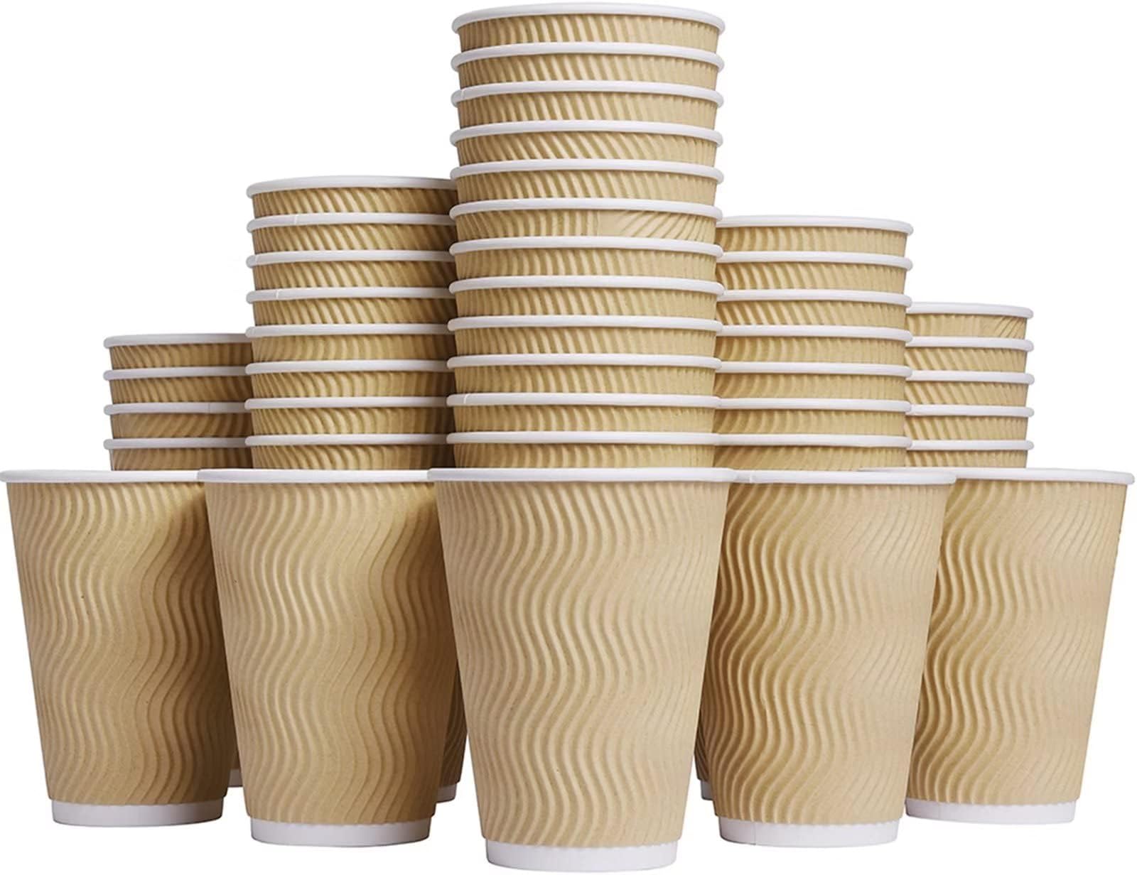 - Hot Paper Cups_12 oz Disposable Insulated Corrugated Sleeve Ripple Wall Paper Cup 100 pcs,12oz Cups for Drink，Hot Coffee Cups (Brown)