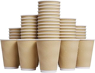 Sponsored Ad - Luckypack Hot Paper Cups_12 oz Disposable Insulated Corrugated Sleeve Ripple Wall Paper Cup for Drink，Hot C...