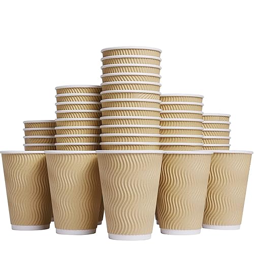 Hot Paper Cups_12 oz Disposable Insulated Corrugated Sleeve Ripple Wall