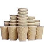 Hot Paper Cups_12 oz Disposable Insulated Corrugated Sleeve Ripple Wall Paper Cup 100 pcs,12oz Cups for DrinkHot Coffee Cups (Brown)