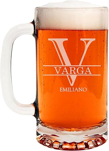 Miniatura 174 de Taza de cerveza de vidrio con monograma grabado de 16 onzas (letra T), regalos de cerveza personalizados de la A-Z para hombres, Día del Padre