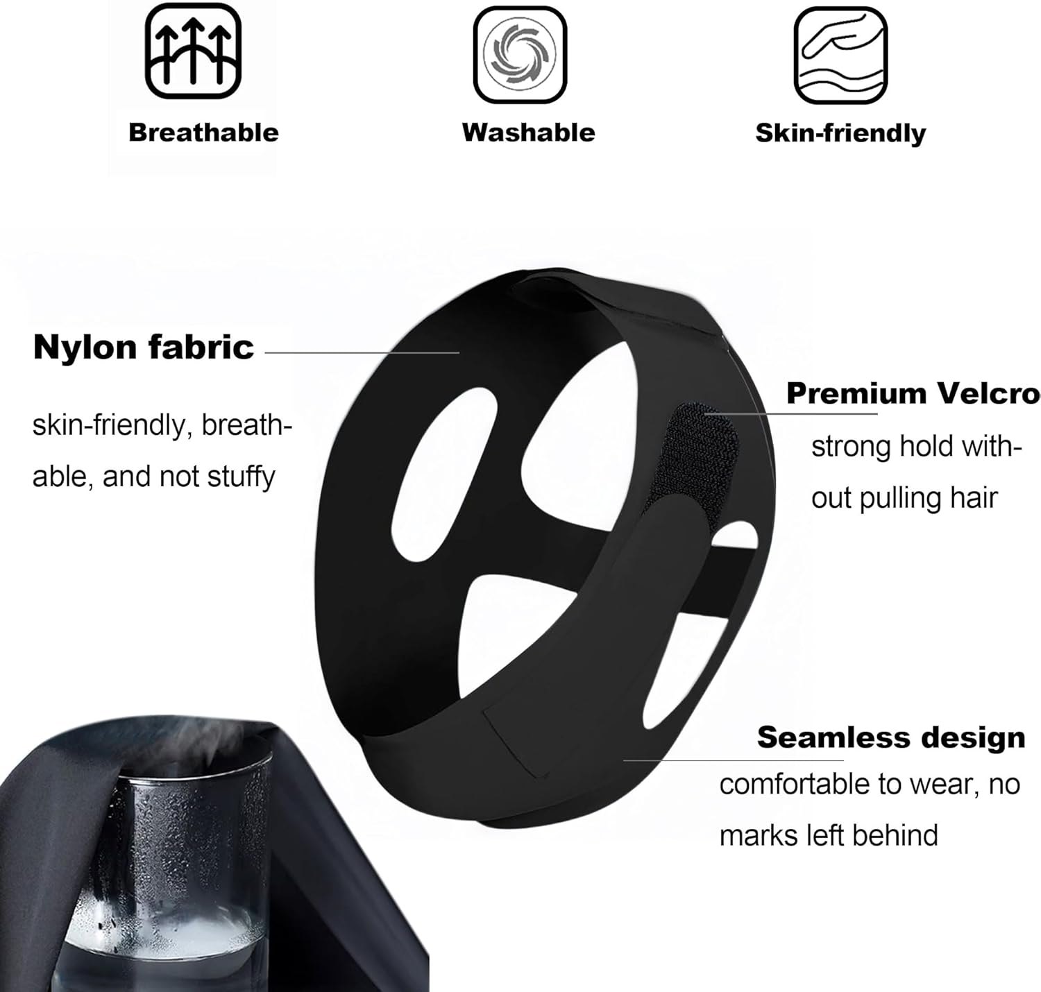 Anti Snoring Chin Strap for Men&Women– Anti Snoring Devices and Snore Stopper, Chin Strap for Sleeping Cpap,Jaw Strap for Sleeping Adjustable, Breathable Snoring Solution for CPAP Users(Black) - Image 2