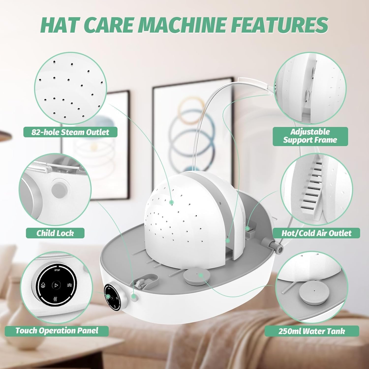 Automatic Cap Cleaner, All in One Hat Care Machine Steam Cleaning & Ironing and Drying for Bucket hat Baseball Cap,Bucket Hats, Felt Hats, Restore Misshapen (White, Large)