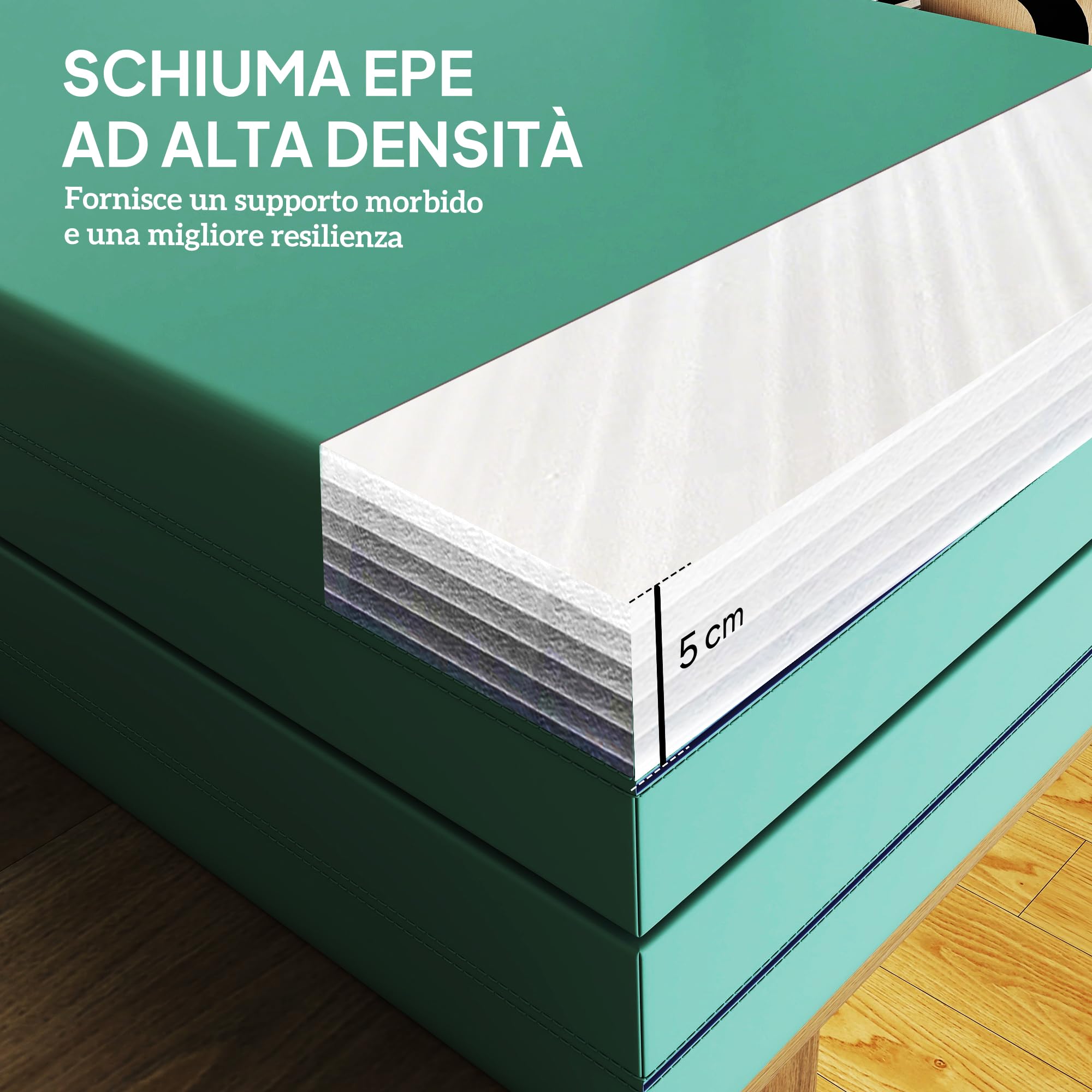 SPORTNOW Tappeto Fitness Pieghevole e Imbottito con 2 Maniglie, Tappeto Palestra in Plastica ed EPE, 180x60x5 cm, Verde e Viola