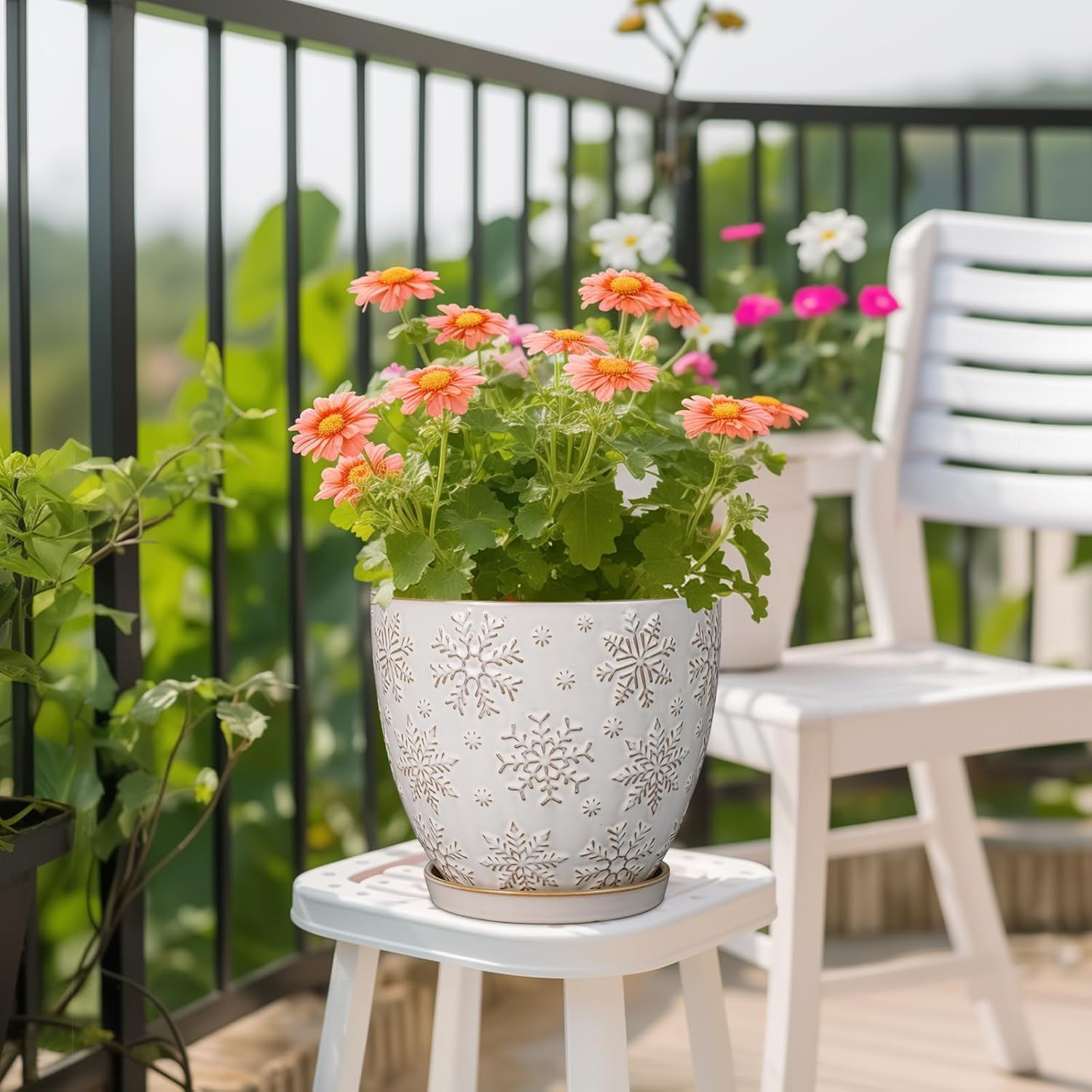 MPotTo Ceramic Planter 8 Inch Plant Pot with Drainage Hole and Saucer Ceramic Pots for Indoor Plants Outdoor Large Flower Pot for Home Decor White