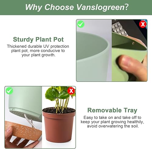 Miniatura 93 de Macetas de interior de 7/6.5/6/5.5/5 pulgadas con riego automático para plantas de interior con orificio de drenaje, macetas de plástico para Verde