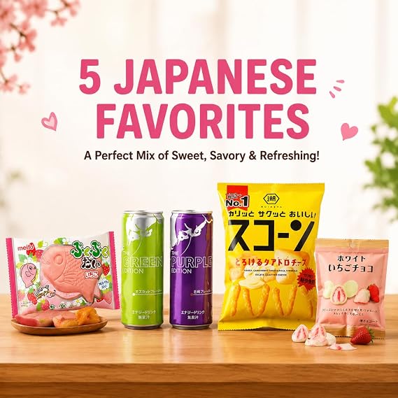 Japanese Assorted Snack Hamper Drinks & Treats Variety Pack(5 Items) (Boundle 2 Taste of Japan Snack)