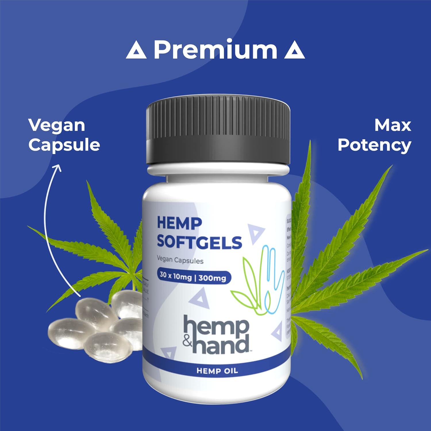 Hemp Softgels 300mg - Max Strength for Adults - Chill, Inflammation, Natural Pain, Restful Sleep - by Hemp and Hand (10mg Softgel)