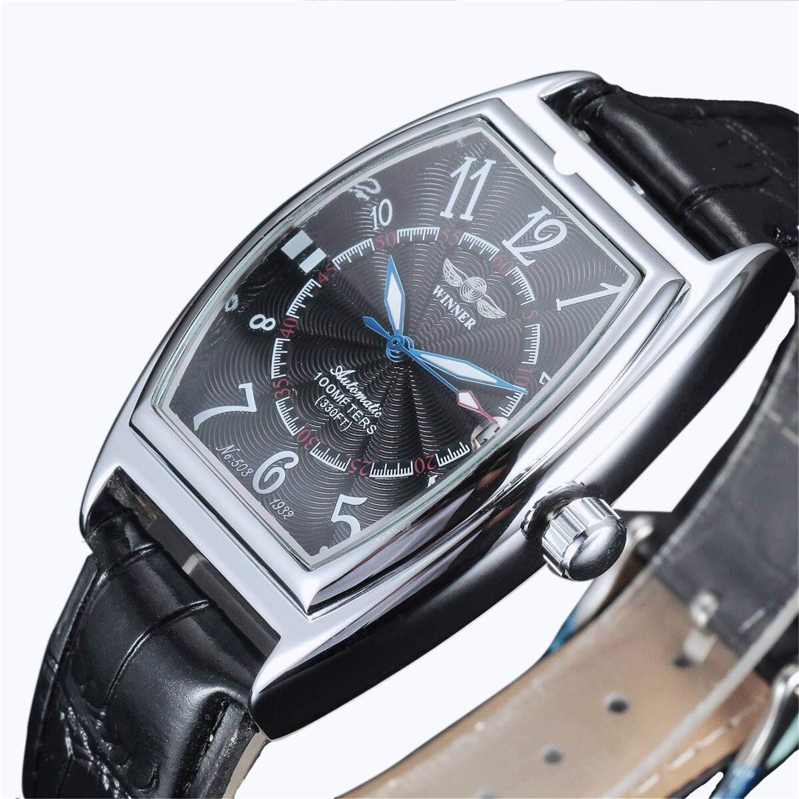 Reloj automático for hombre con función de fecha de marca superior | Reloj mecánico semiautomático informal con forma de barril Reloj de cuero negro