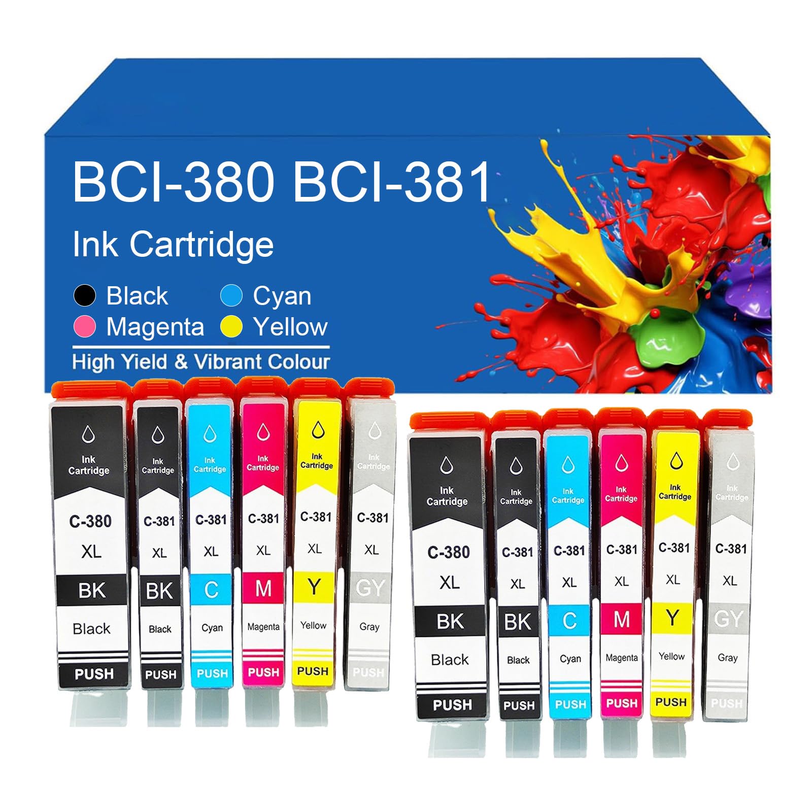 Cartuccia d'inchiostro ad Alta resa Compatibile BCI-380 BCI-381 per Canon BCI380 BCI381 Funziona per Stampante PIXUS TS8130 TS6130 TR8530 TR7530 TS8230 TS6230,BCI380-2 Set