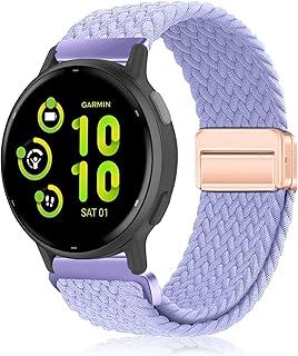 PaceBid 20mm Nylon Bracelet pour Garmin Forerunner 165/165 Music/245/645/Vivoactive 5/6, Tressé Magnétique Bracelets de Remplacement pour Garmin Venu Sq 2/Venu Sq/Sq Music/Approach S50/S44 - Lavande