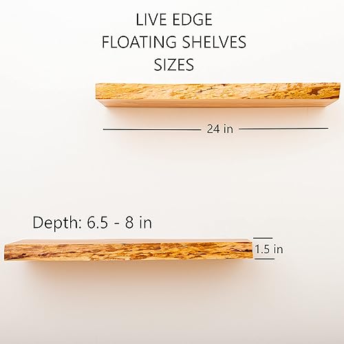 Miniatura 2 de VINTAYARD Estantes flotantes de madera rústica, estante de madera con borde vivo para decoración de pared de granja, juego de 2 estantes con