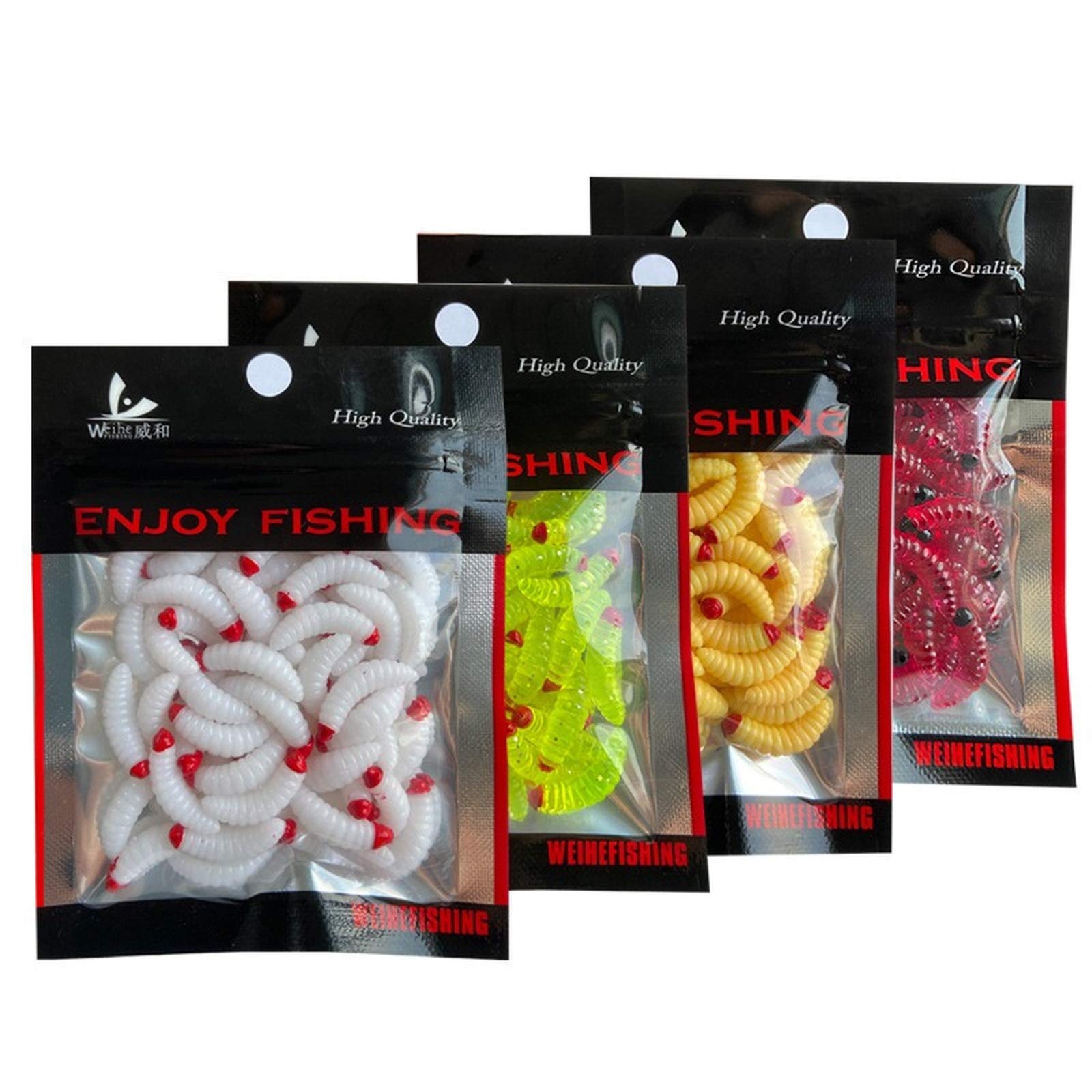SHINsuke 50PCS 2.4cm Maggot Grub Soft Lure Baits Worms Fishing Lures, Fishing Gears for Bass Trout Salmon Attractants Frogs, Fishing Accessories,