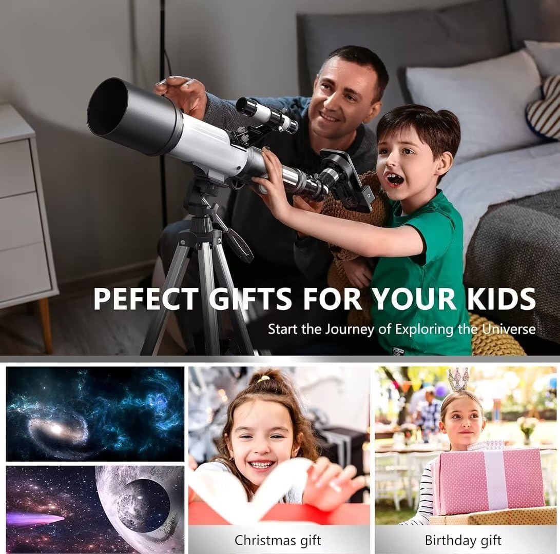Astronomical Telescope, 70mm Aperture 400mm AZ Mount Refracting Telescope Beginners with AZ Mount Tripod Phone Adapter & Carrying Bag