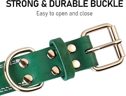 Miniatura 6 de Collar de perro de cuero genuino, collar de perro ancho resistente para perros pequeños, medianos, grandes y extra grandes (S 0.8 pulgadas de ancho