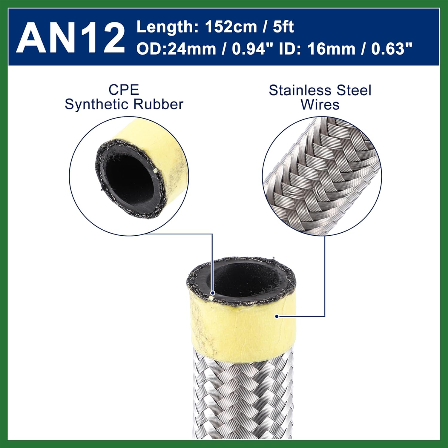 Motoforti 5フィート 12AN 燃料ホース AN12 ユニバーサルカー編組ステンレススチール CPE オイル燃料ガスライン