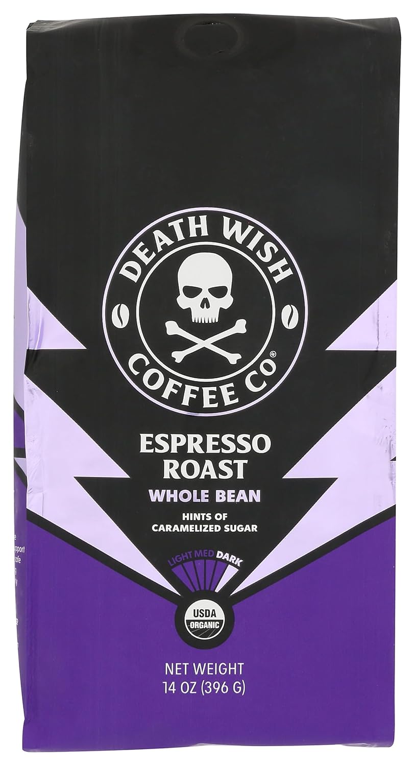 Death Wish Coffee Espresso Roast Whole Bean Coffee, 14 Ounces (Pack Of 6)