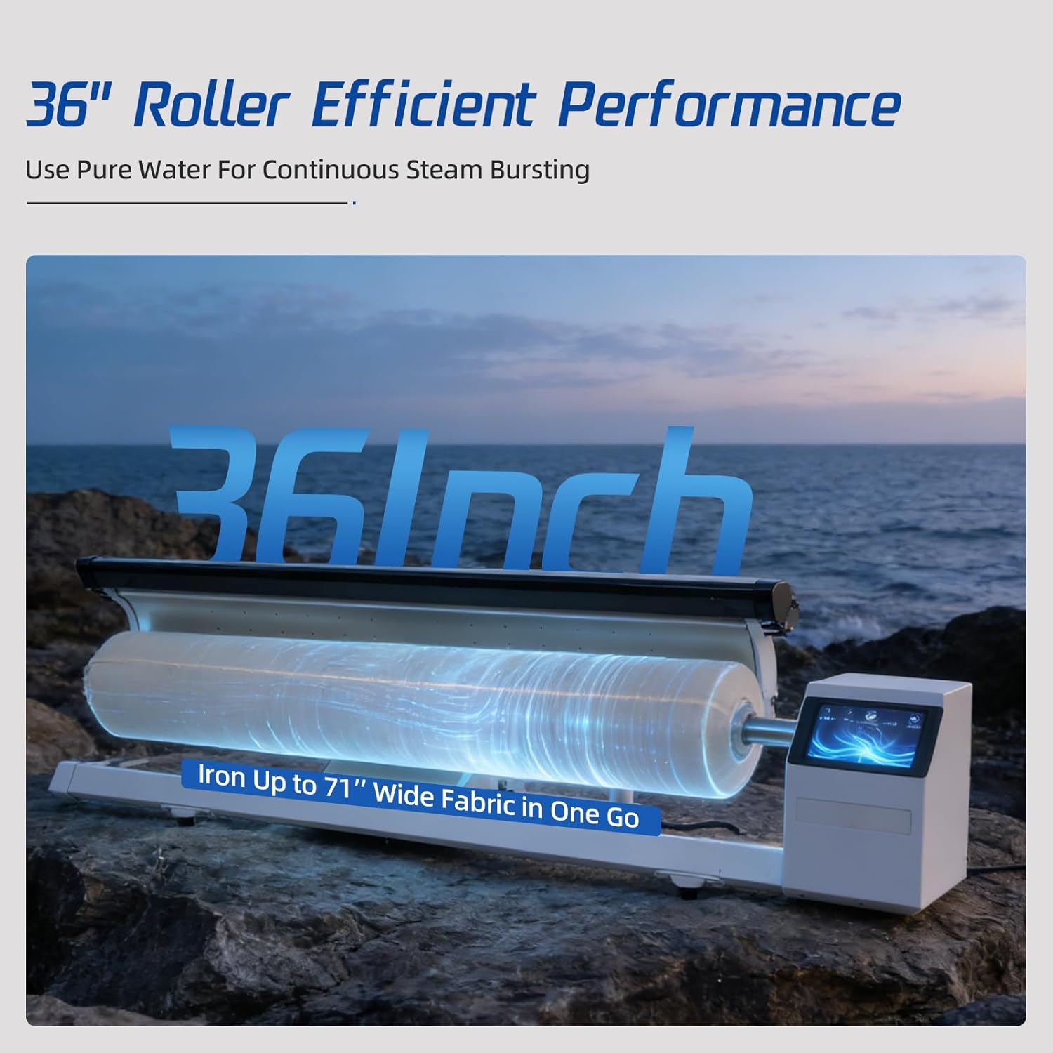 Commercial or Home Rotary Steam Roller Ironer with Stand, Continuous Steam Ironing Machine with Foot Pedal Operation, High-Pressure Heated Plate, Suitable for Hotel Linens and Other Flat Fabrics