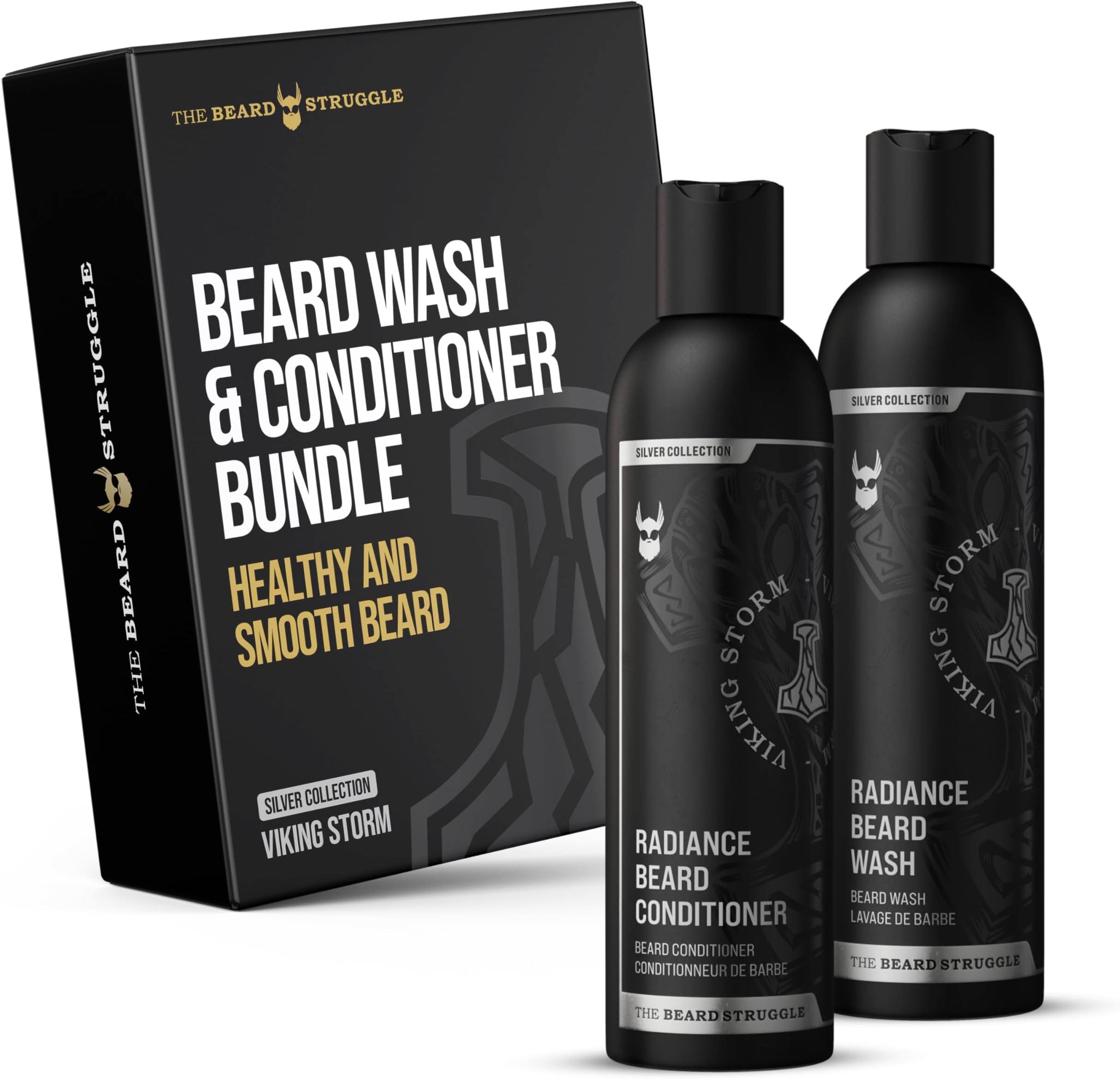 Radiance Beard Wash & Conditioner Bundle - Silver Collection - Pack of 2, Viking Storm - Nourish, Cleanse, Softens, & Strengthens Beard - Beard Wash and Conditioner for Men