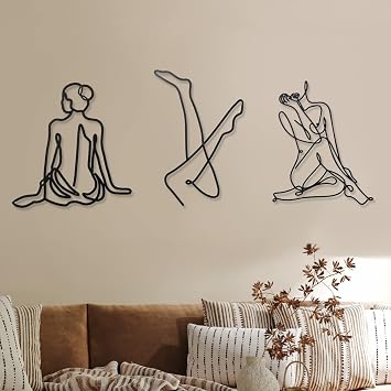 Photect 3 Pcs Metal Wall Art Decor Minimalist Abstract Woman Wall Art Metal Modern Line Drawing Decor Female Single Line Home Hanging for Bedroom Bathroom Living Room HousewarmingFresh,Black