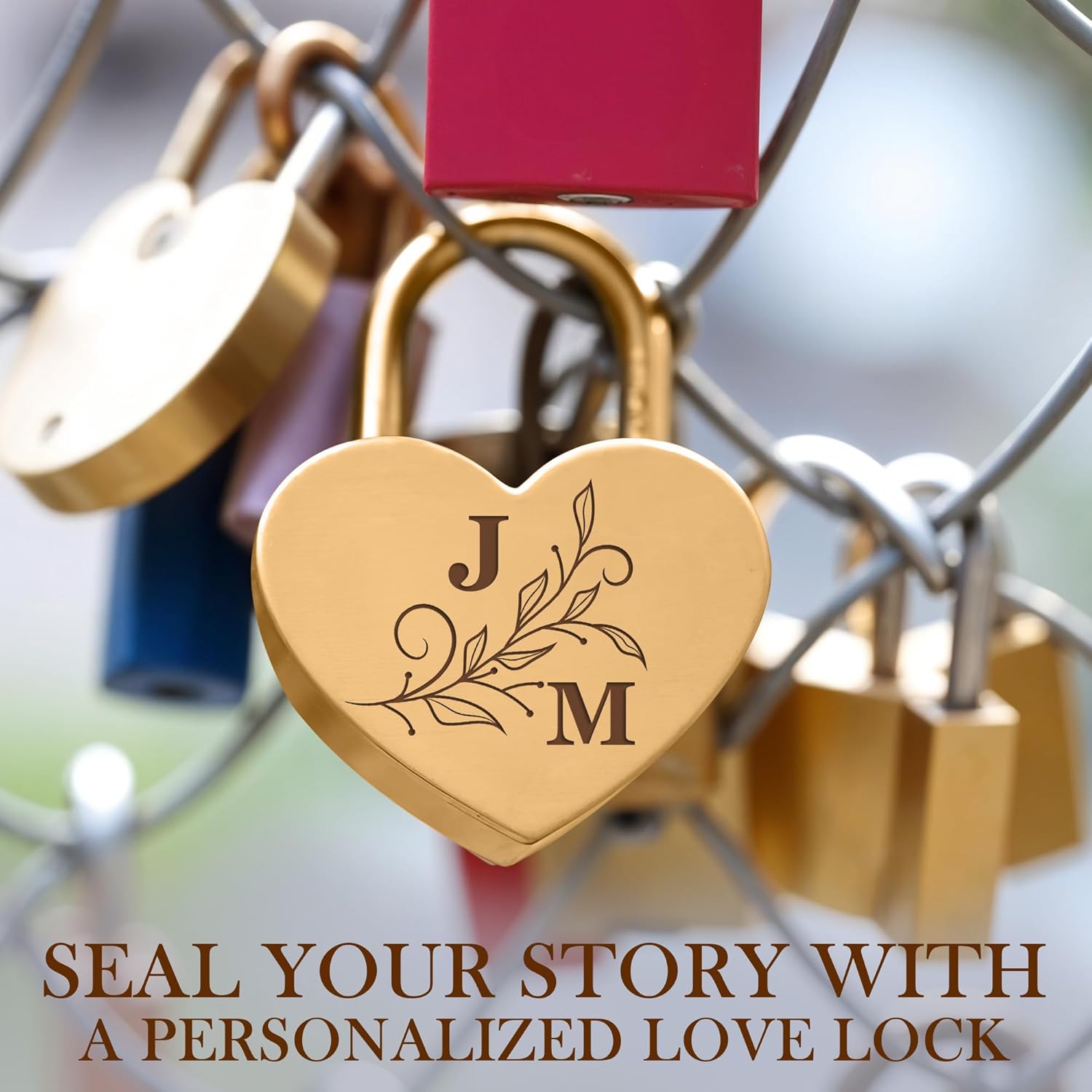Heart Shape Padlock with Custom Initials Engraving – Personalized Love Lock with Key – Mini Vintage Lock for Travel, Locker, Memory Box, Couples Keepsake – Thoughtful Gift for Special Moments- Gold - Image 5