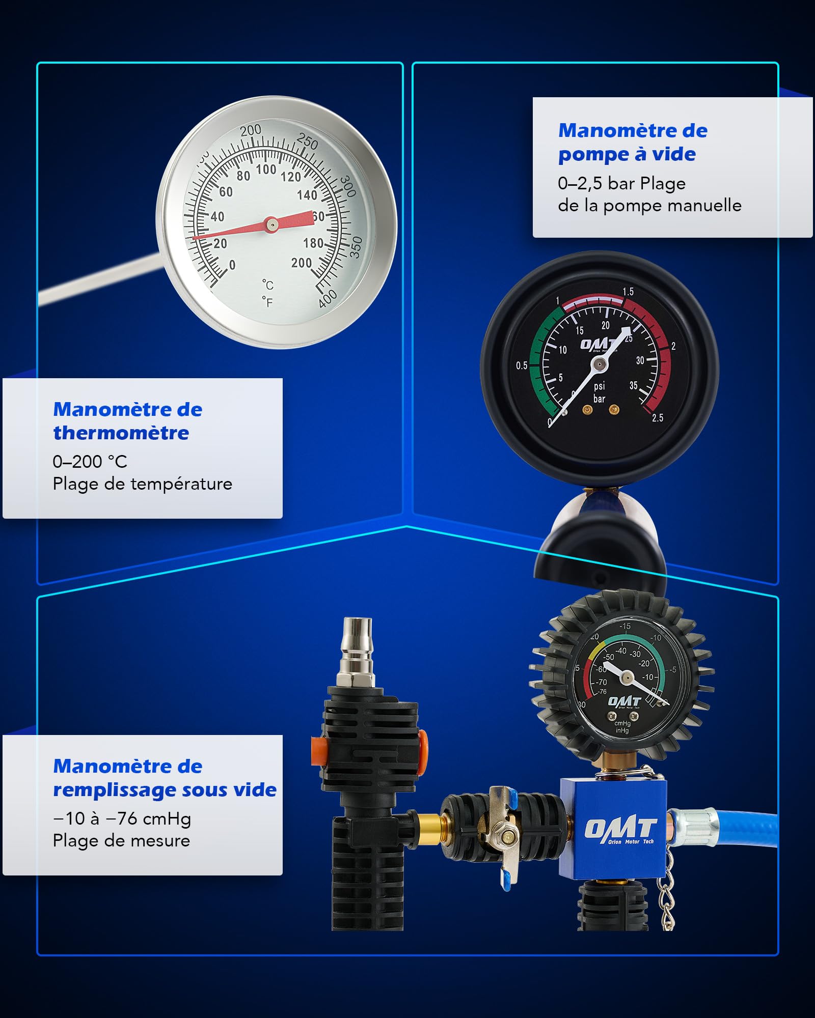 Orion Motor Tech 31 pcs Kit de Testeur de Pression de Radiateur, Système de Remplissage de Liquide de Refroidissement sous Vide avec 23 Adaptateurs, Purgeur et Pompe à Vide