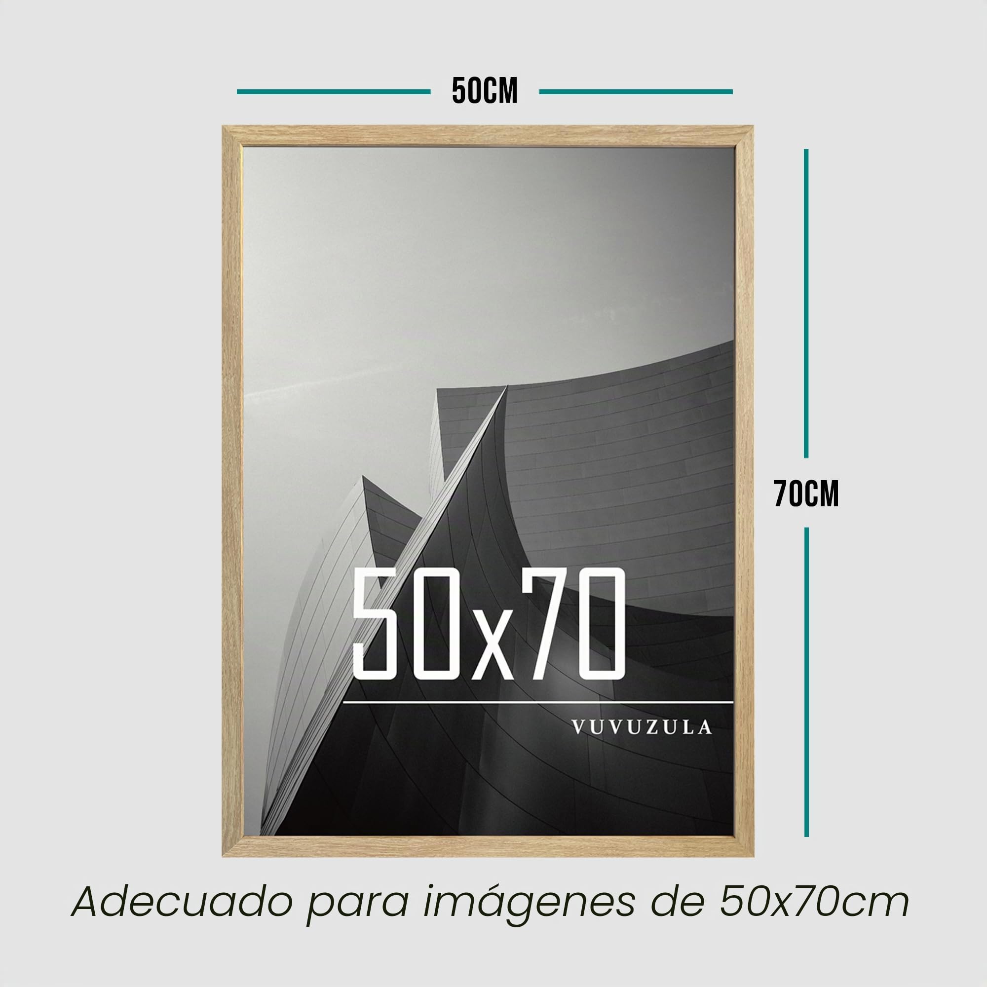 VUVUZULA Marco de fotos de madera, 50 x 70 cm, marco de madera de densidad media, 50 x 70 cm, roble natural, juego de 3