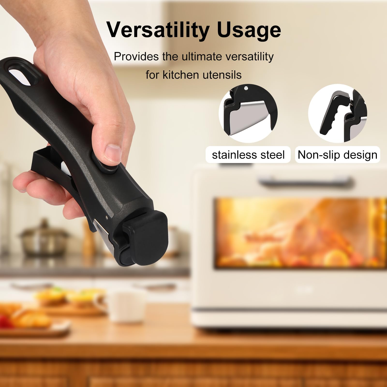 Poignée de casserole amovible, design ergonomique, construction en bois et silicone, convient pour différents poêles, poignée de casserole amovible pour une utilisation universelle (noir Poignée de casserole amovible, design ergonomique, construction en bois et silicone, convient pour différents poêles, poignée de casserole amovible pour une utilisation universelle (noir