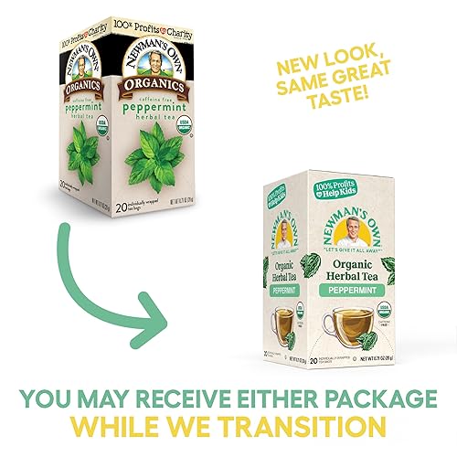 Miniatura 4 de Newman's Own Té de menta orgánico sin cafeína refrescante a base de hierbas que pueden ayudar a la digestión con 20 bolsas envueltas individualmente