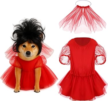 Huhumy 2 Pcs Beetle Pet Costume Set Halloween 80s Red Beetle Bride Costume Pet Wedding Gothic Ghost Dress for Halloween Cosplay
