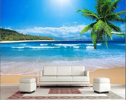 Amazon 写真の壁紙 海辺のココナッツツリービーチ貝殻の風景背景壁 430cmx300cm 169 3x118 1inch 不織壁壁画アートプリントポスター絵の装飾リビングルーム 壁紙