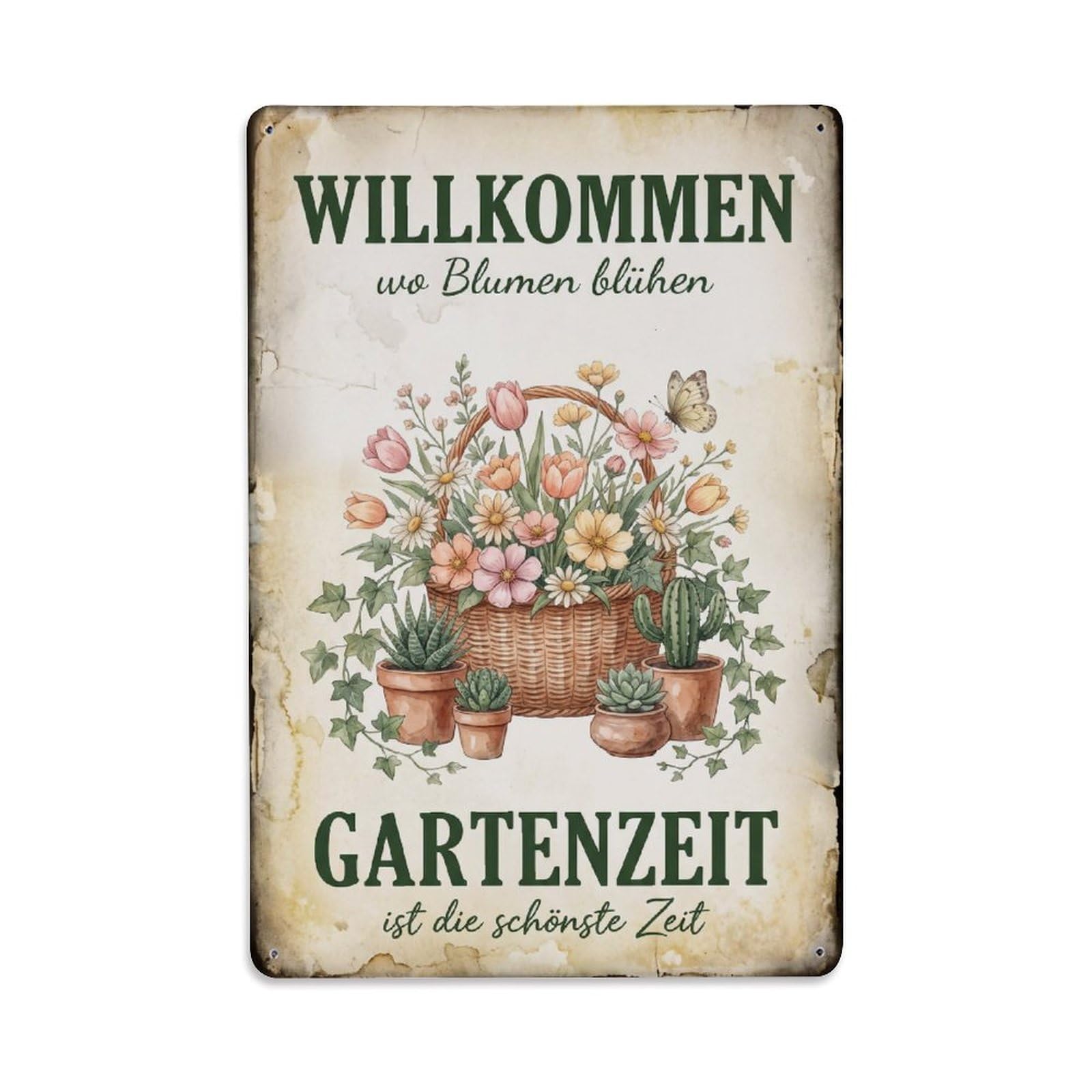 Vintage Funny Garden Time Rustic Gate Botanical Metal Tin Sign Plaque Wall Decor for Cafe, Club Bar, Office, Garden Metal Poster 8x12Inch