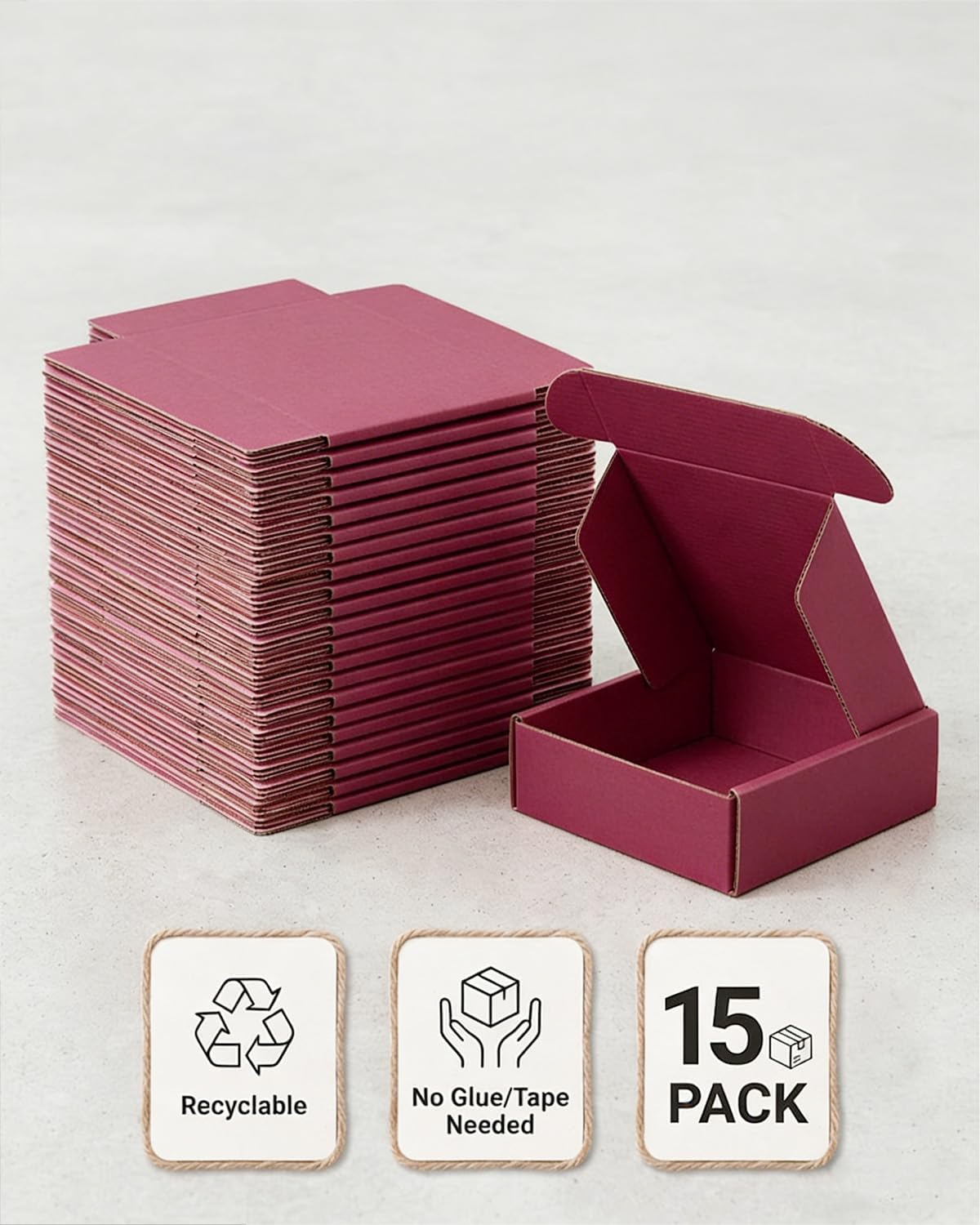 Cardboard Boxes,15 Pack Shipping Boxes 6x6x2 Recyclable Mailing Boxes Colored Corrugated Cardboard Box Small Storage Boxes for Shipping, Mailing, Gifts Packaging (Wine Red)