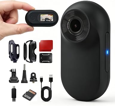 Mini Body Camera with 32GB, Thumb Size Body Cam, Wearable Body Cameras with Audio and Video Recording, Hands-Free POV Camera & Portable Action Camera for Hiking, Fishing, SkiingBlack