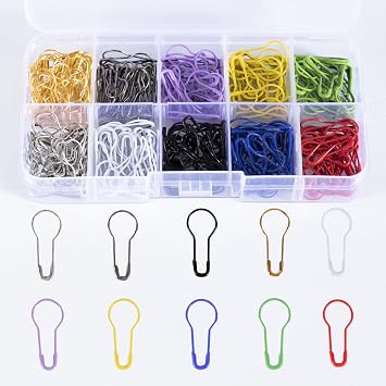 Pack of 300 Metal Pear Safety Pins, 10 Colours, Whimsical Style, Ideal for Clothing, Knitting, DIY Crafts