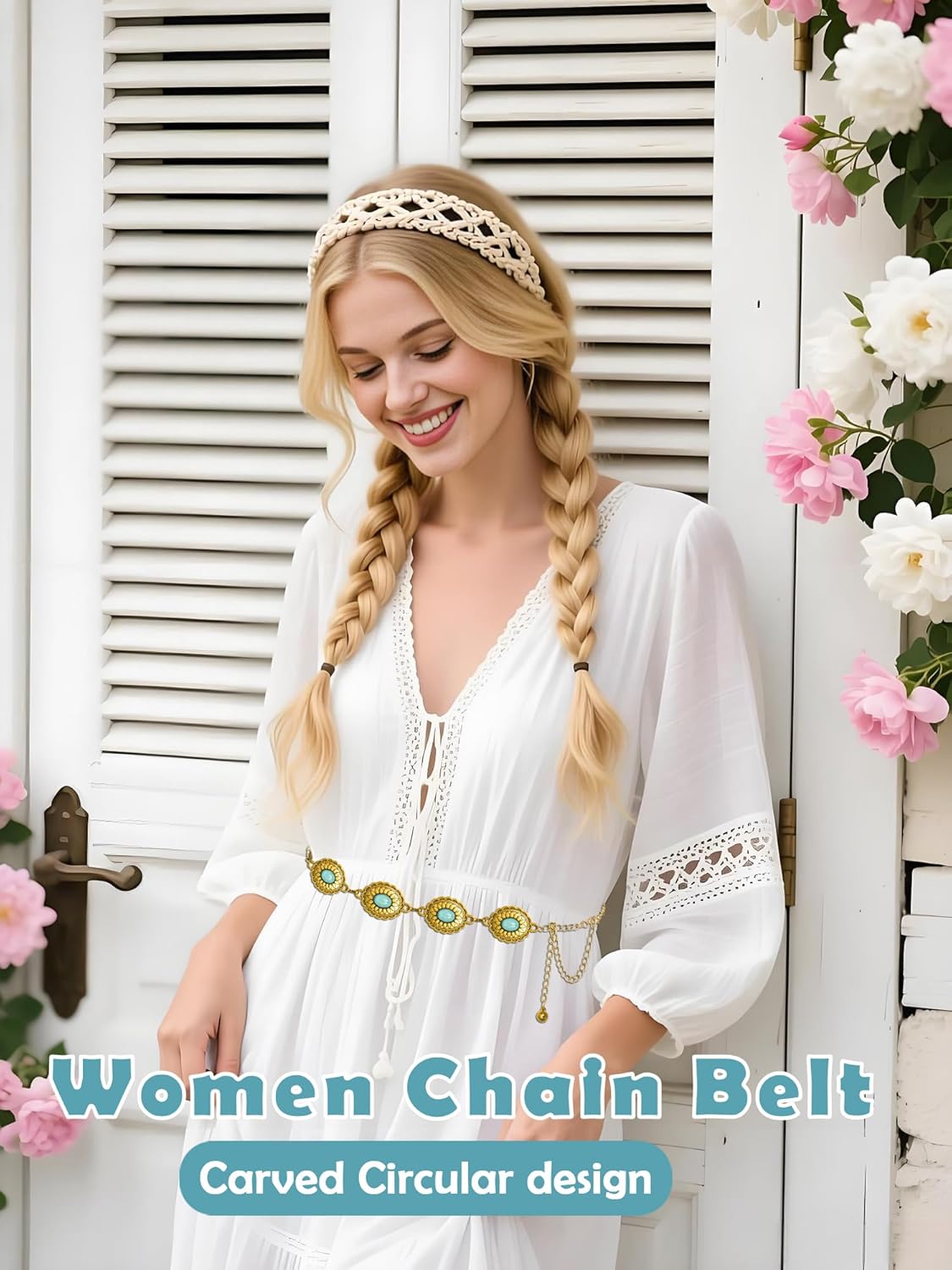 Western Concho Belt for Women Cowgirl Metal Belt Vintage Boho ChainBelt for Dresses Jeans & Country Concert Outfit - Image 6