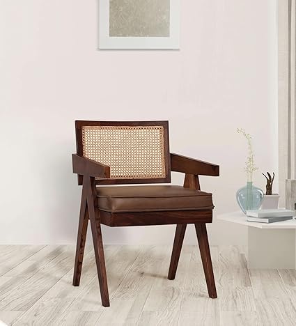 THE GILETEEN Rattan Haritage Dining Chair Rosewood Wood Cafe (ARM Chair, 31X19.6X21.1CM)