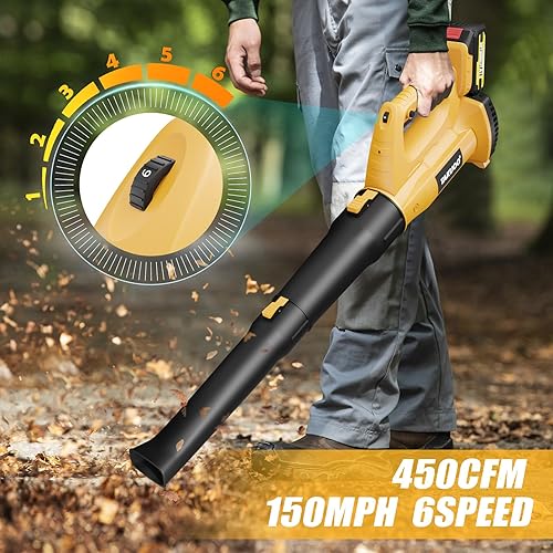 Miniatura 4 de Takuoo Cordless Leaf Blower, 450CFM 150MPH 21V Electric Leaf Blower with 2 x 4.0Ah Battery and Charger, 6 Speed Portable Lightweight Small Blower