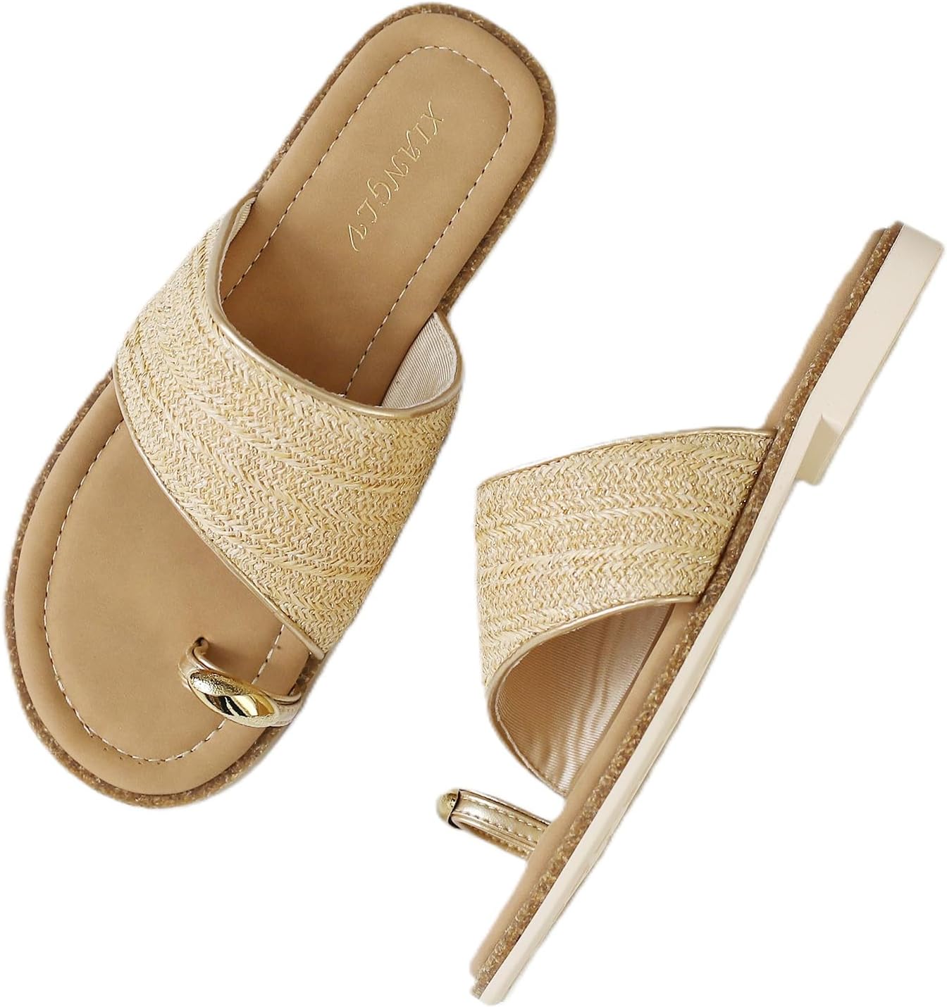 Women's Raffia Slide Sandals Flat Slip On Flip Flop Sandals