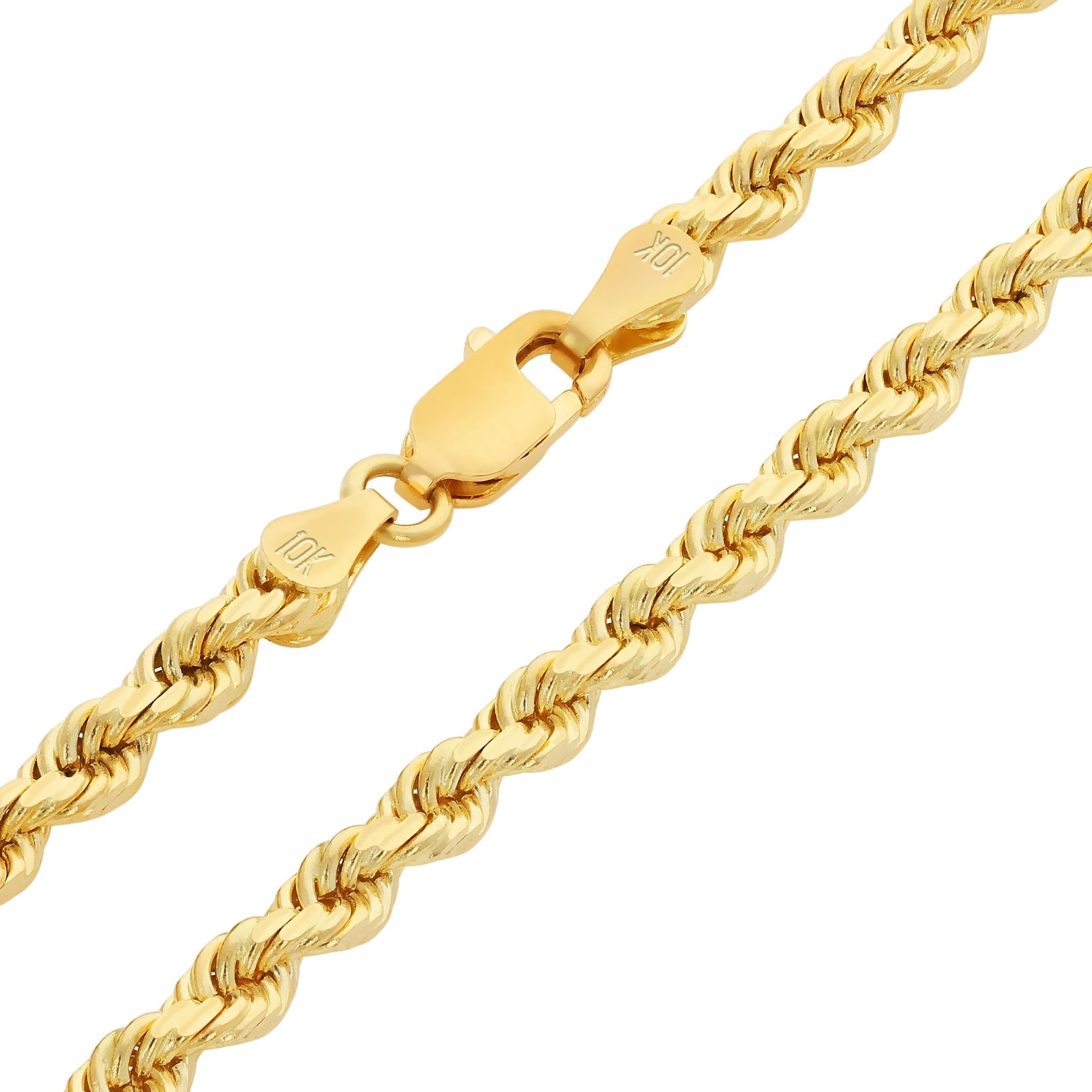 Nuragold10k Yellow Gold 3mm Solid Rope Chain Diamond Cut Pendant Necklace, Mens Womens Jewelry 16" 18" 20" 22" 24" 26" 28" 30"