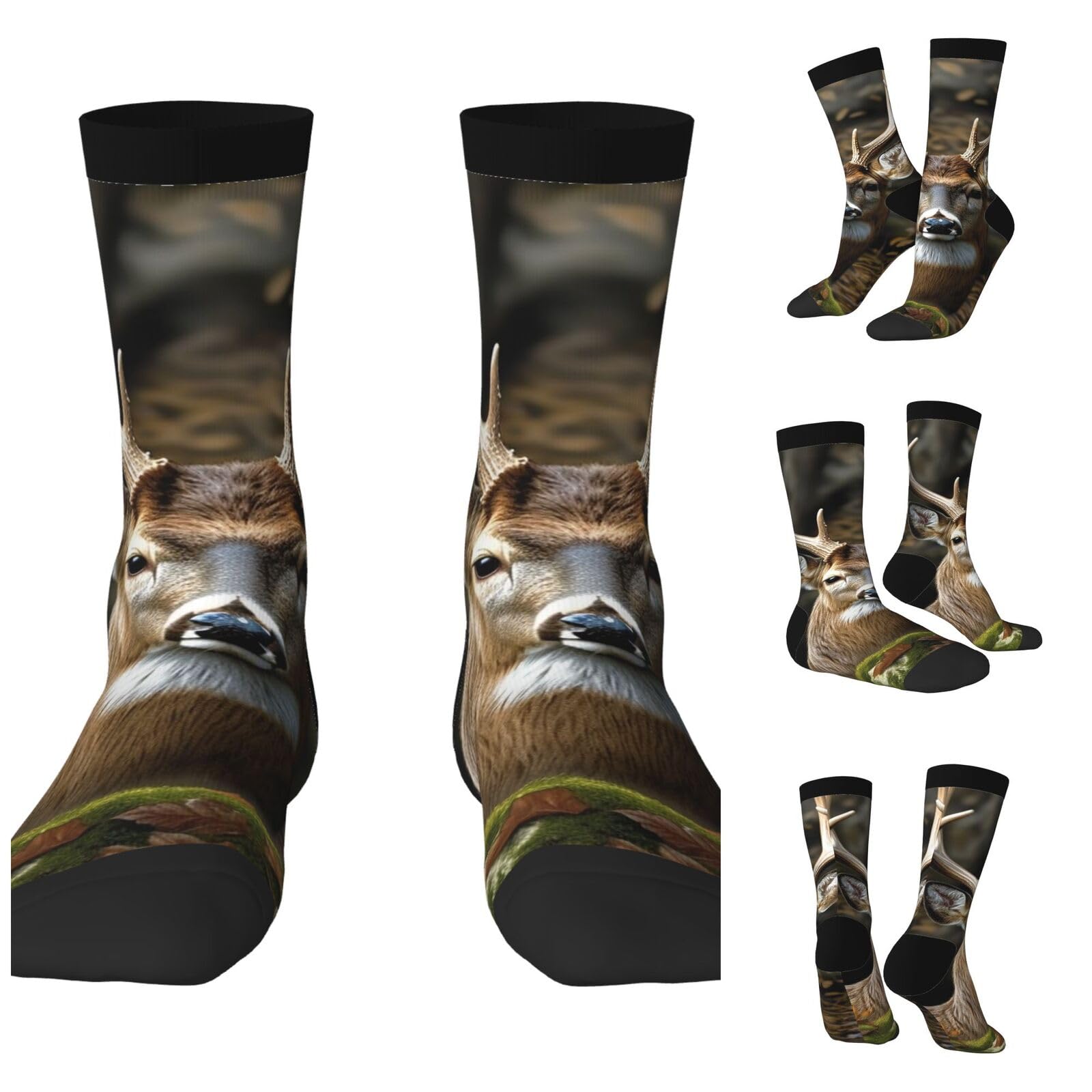 LZQPOEAS Camouflage Deer Athletic Socks Unisex Cushioned Crew Socks Hiking Running Calf Sock Soft Above Ankle Sock