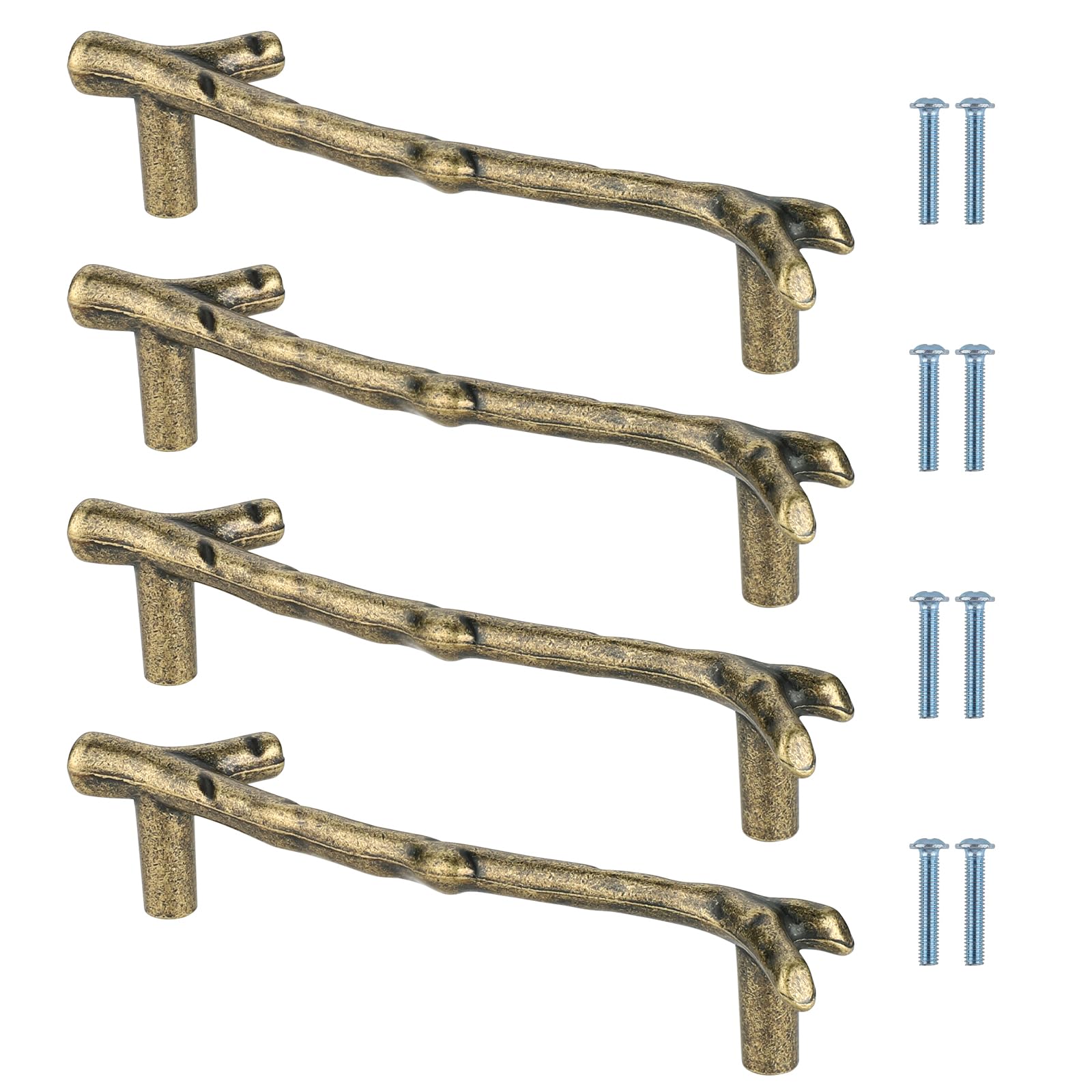 Luxeu Tray Handles for Resin Tray, 4 Pcs Tree Branch Handles, 96mm Hole Center, Antique, Stainless Steel, with Screws, for Home Decor (Bronze)