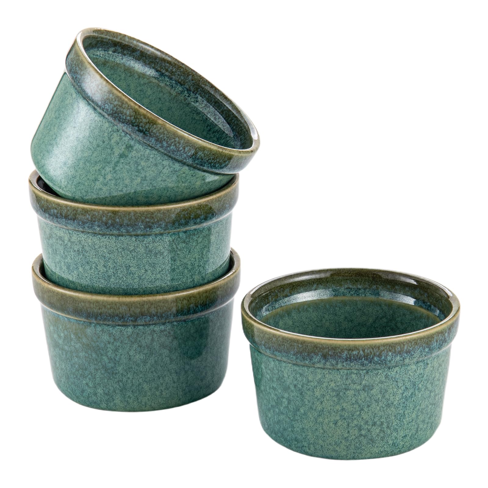 SoufflĂ© Ramekins 4-Piece Set, 8oz CrĂšme BrĂ»lĂ©e Dishes, Small Porcelain Baking Dishes, Mini Casserole Dishes for Delicious WĂŒrzfleisch, Ragout Fin and Pudding, Glossy Green â image 1