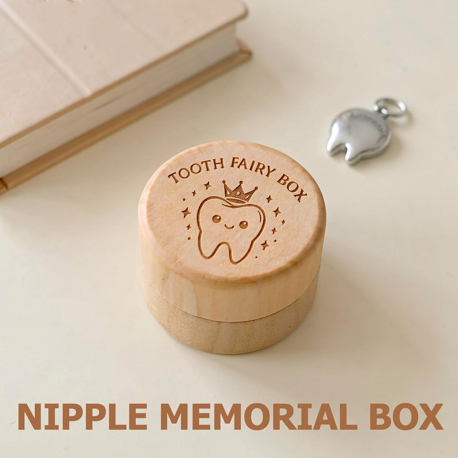 Wakauto Baby Tooth Keepsake Box, 2" Wooden Tooth Holder Organizer image 3