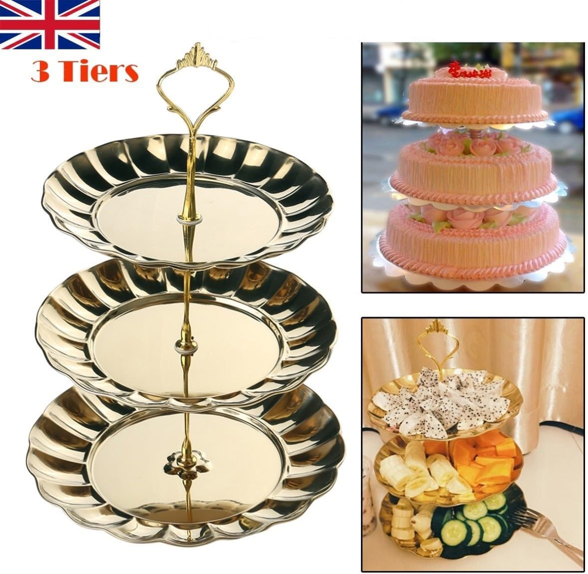 BESTYASH Tiered Stainless Steel Fruit Plate Stand for Cookies Nuts