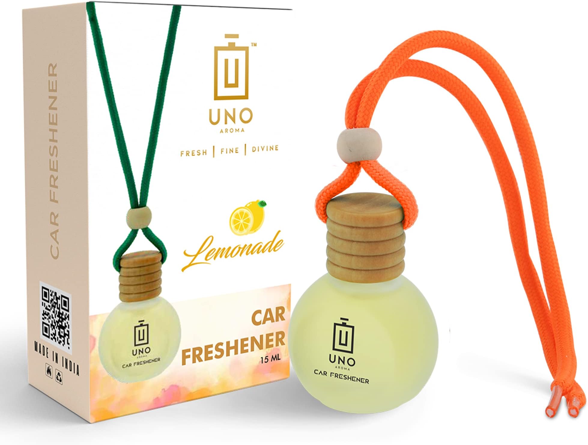 Lemonade Hanging Car Air Freshener | 15ml, Pack of 1 | Luxury, Organic Toxin-Free, Alcohol-Free, Perfume | Car Accessories for fresh Aroma | Long Lasting Fragrance