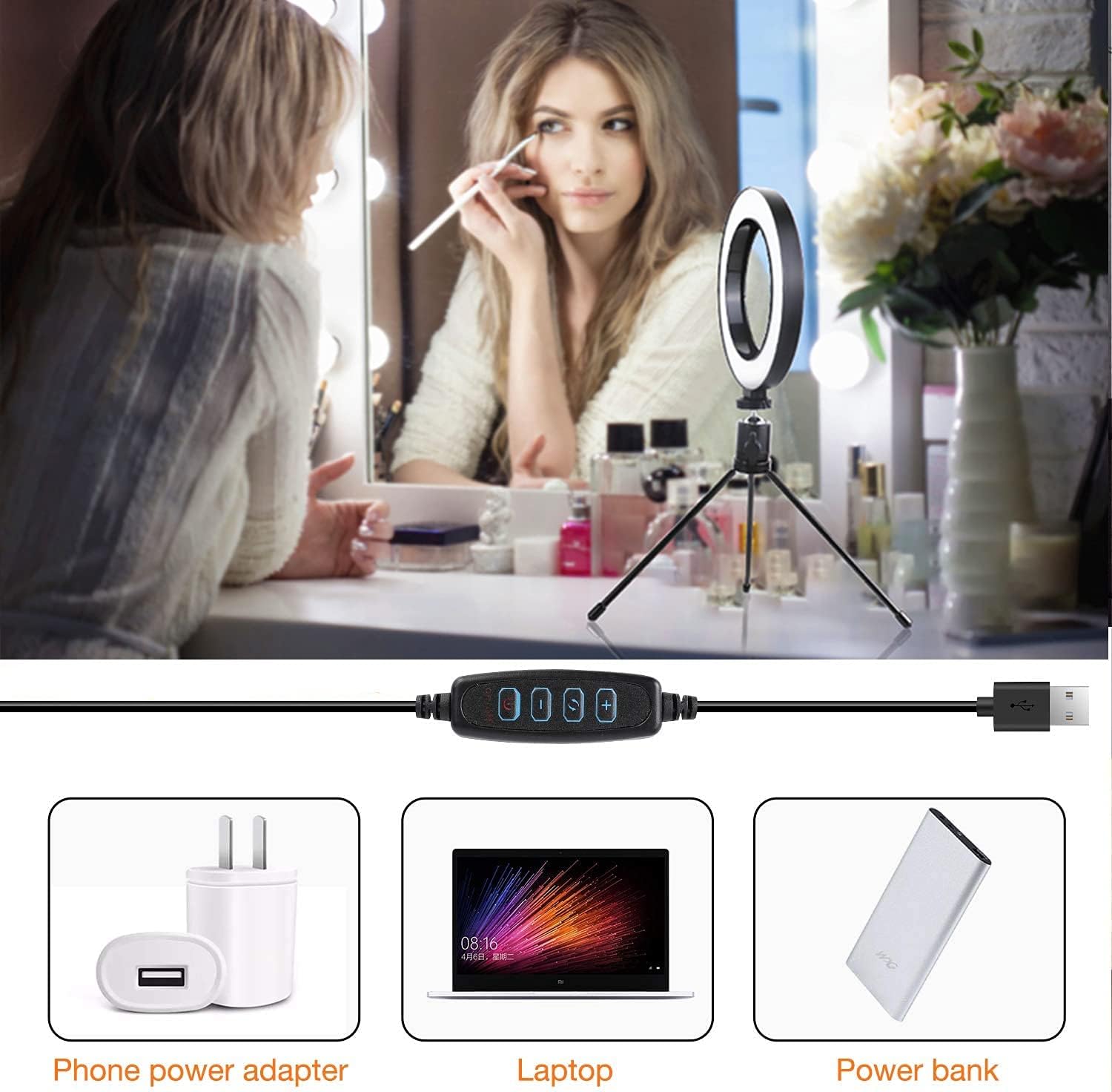 Ring Light [6.3 Inch] with Tripod Stand & Phone Holder,Dimmable 3 Light Modes Selfie Light,Camera Lights for YouTube/Photography/Makeup