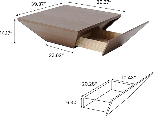 Miniatura 2 de POVISON Mesas de centro modernas para sala de estar, mesa de centro cuadrada con almacenamiento, mesa de centro de madera con cajones, mesas