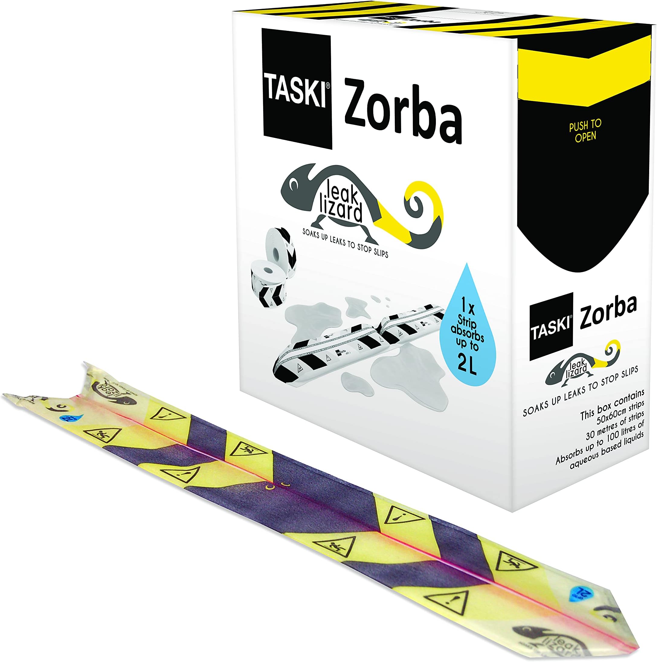Diversey-7523269 Taski Zorba Leak Lizard - Soaks Up Leaks to Stop Slips, 1 Strip Absorbs up 65 ounces (Pack of 50) - Yellow/Black